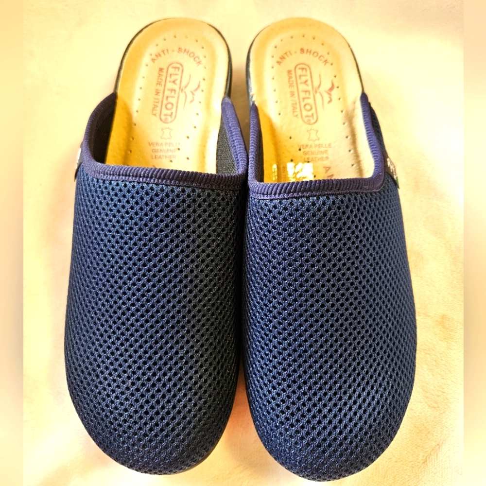 Fly Flot Women Anti-shock Anatomic Leather Navy Blue Slip On Clog Mule Shoes 7.5 - Picture 3 of 10